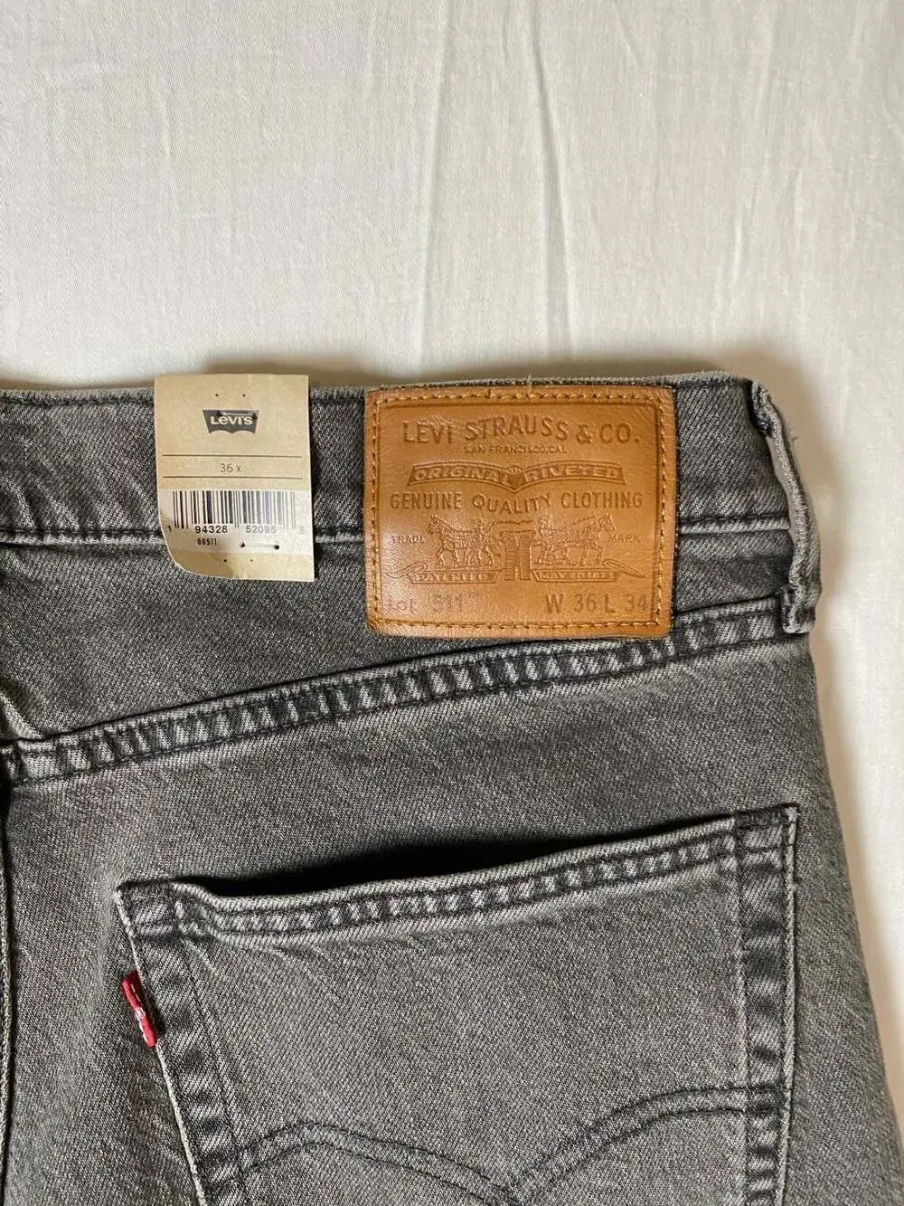 Levi's 511 Flex Straight Fit Stretch Denim Jeans 36x34 Gray (1319)